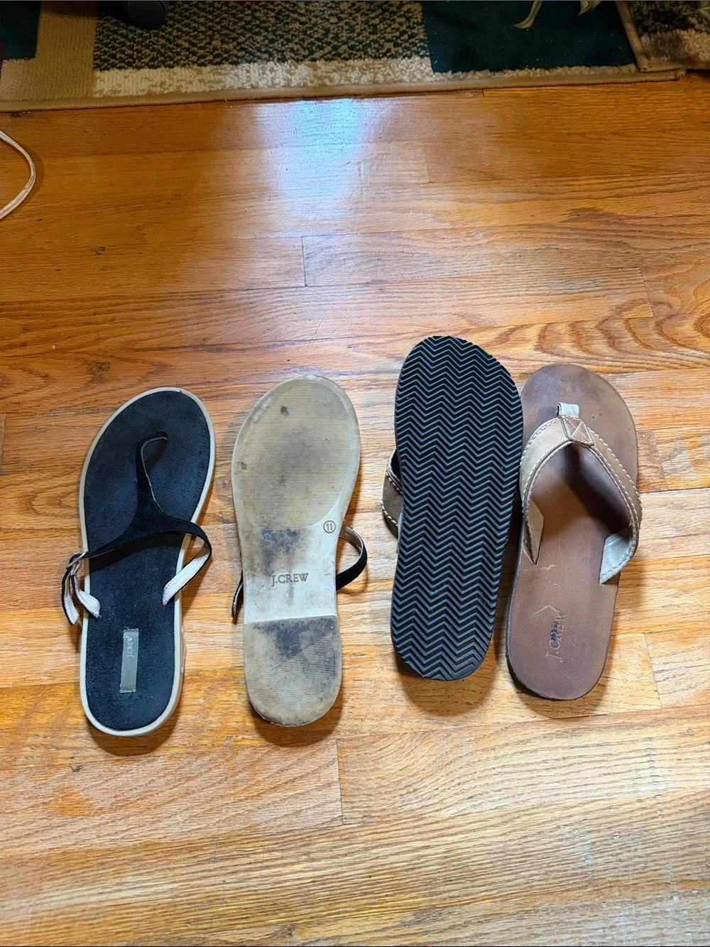 J. Crew Black with adjustable straps,Tan Women's Flip Flop Sandals 2pairs.